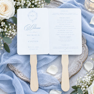 Classic Vintage Dusty Blue Floral Wreath Wedding Hand Fan