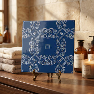 Classic Vintage Elegant Cobalt Blue And White Tile