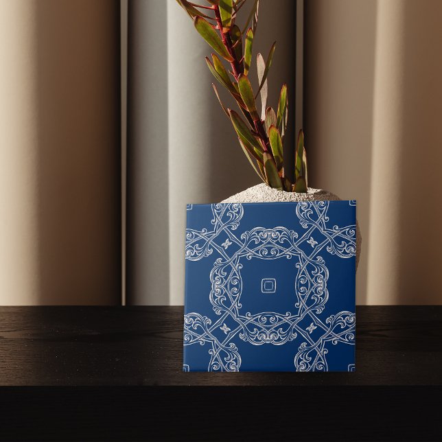 Classic Vintage Elegant Cobalt Blue And White Tile (Creator Uploaded)