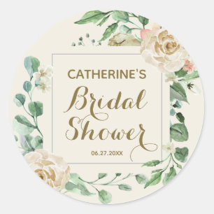 Classic Vintage Elegant Floral Bridal Shower Classic Round Sticker
