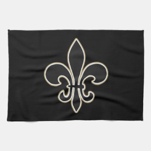 Classic Vintage Etching Fleur-de-lis Art Tea Towel