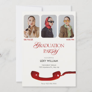Classic vintage fashion photo collage graduation invitation