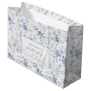 Classic Vintage Floral Blue Bridal Shower  Large Gift Bag