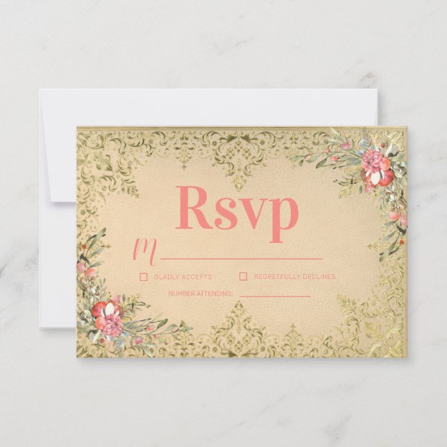 Classic Vintage Floral Quinceañera Birthday RSVP Card (Front)