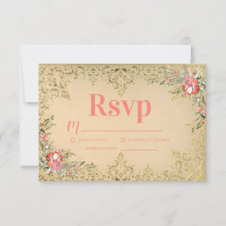 Classic Vintage Floral Quinceañera Birthday RSVP Card