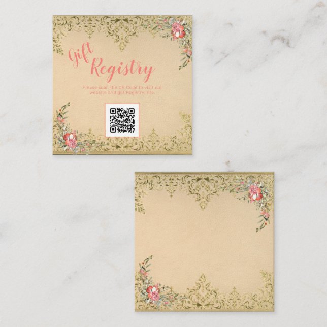 Classic Vintage Floral Quinceañera Registry Enclosure Card (Front/Back)
