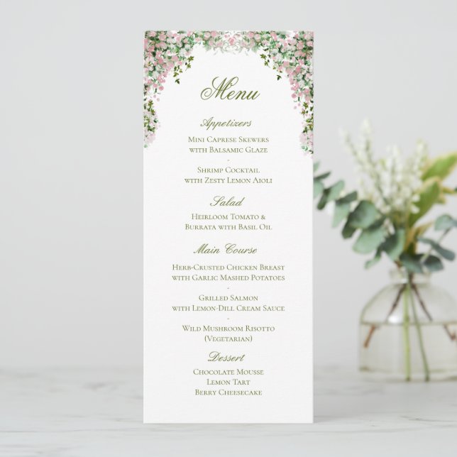 Classic Vintage Floral Wedding Menu (Standing Front)