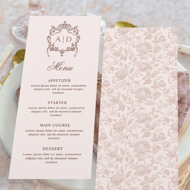 Classic Vintage Frame Crest Wedding Monograms Menu (Creator Uploaded)