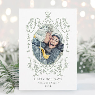 Classic Vintage Frame Happy Holidays Photo  Holiday Card