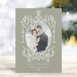 Classic Vintage Frame Photo Neutral Green Holiday Card<br><div class="desc">This flat christmas | holiday card features a white vintage frame with a photo. For more advanced customisation of this design,  please click the BLUE DESIGN TOOL BUTTON above!</div>