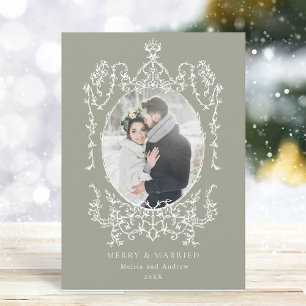 Classic Vintage Frame Photo Neutral Green Holiday Card