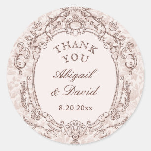 Classic Vintage Frame Wedding Classic Round Sticker