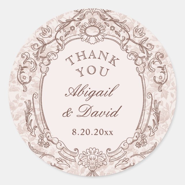 Classic Vintage Frame Wedding Classic Round Sticker (Front)