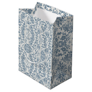 Classic Vintage French Engraved Floral Toile-Blue Medium Gift Bag