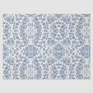 Classic Vintage French Engraved Floral Toile-Blue Tissue Paper