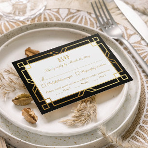 Classic Vintage Gold Black Frame Meal Choice RSVP Card