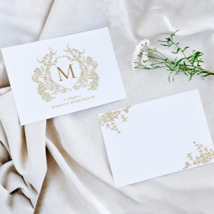 Classic Vintage Gold Floral Crest Monogram Card