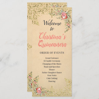 Classic Vintage Gold Floral Quinceañera Program