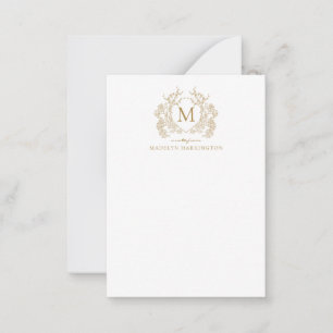 Classic Vintage Gold Floral Vintage Crest Monogram Card
