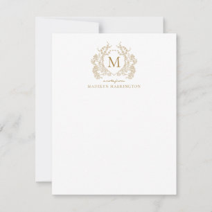 Classic Vintage Gold Floral Vintage Crest Monogram Card