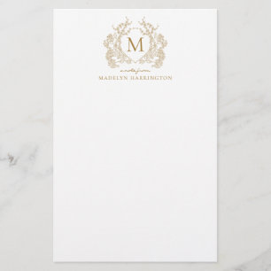 Classic Vintage Gold Floral Vintage Crest Monogram Stationery