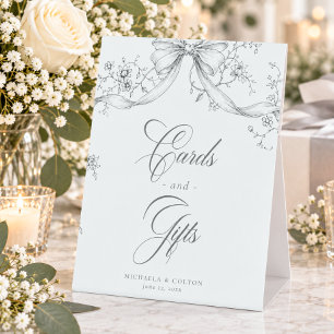 Classic Vintage Grey Black Floral Wedding Gift Pedestal Sign
