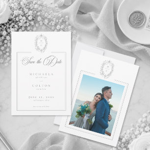 Classic Vintage Grey Black Floral Wedding Photo Save The Date
