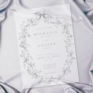 Classic Vintage Grey Black Floral Wreath Wedding Acrylic Invitations