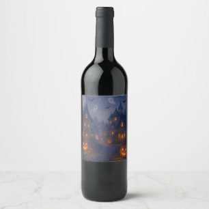 classic, vintage Halloween town design Wine Label