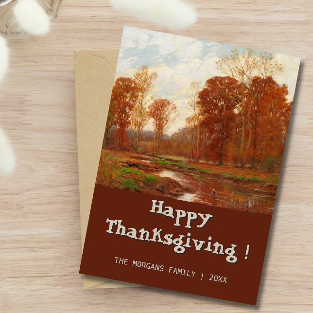 Classic Vintage Happy Thanksgiving Autumn Landscap Card (Creator Uploaded)