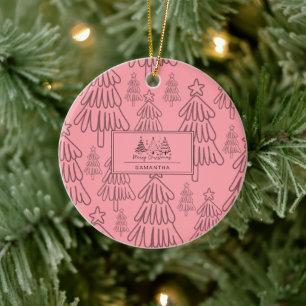 Classic Vintage Holiday Pattern-Christmas Tree (3) Ceramic Tree Decoration