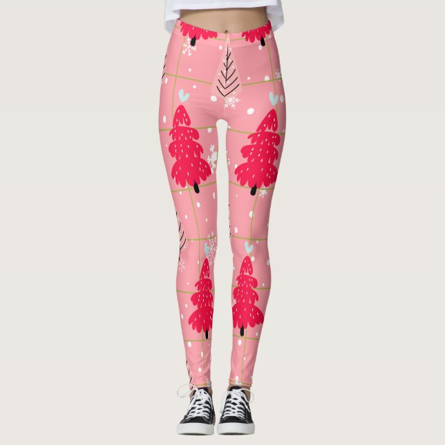 Classic Vintage Holiday Pattern-Christmas Tree (4) Leggings (Front)