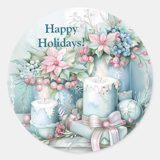 Classic Vintage Holiday Round Sticker (Front)