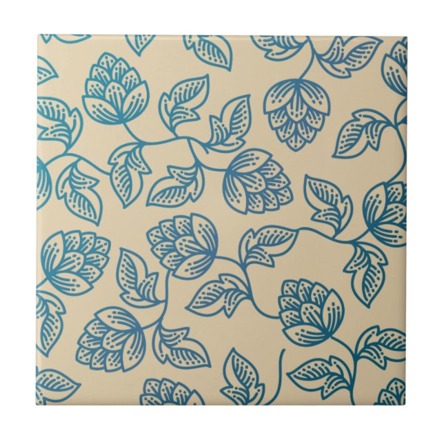 Classic Vintage Hop Leaves Pattern Tile (Front)