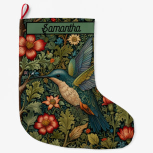 Classic vintage hummingbird art bohemian chic large christmas stocking