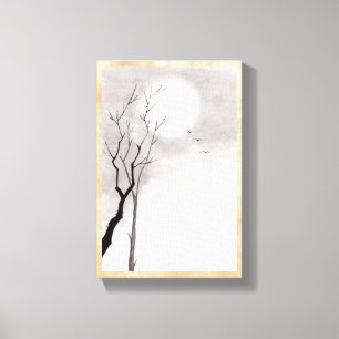 Classic vintage japanese night moon scenery sumi-e canvas print