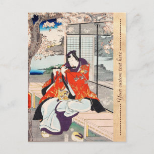 Classic vintage japanese ukiyo-e flute player art postcard