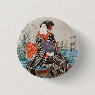 Classic vintage japanese ukiyo-e geisha Utagawa 3 Cm Round Badge