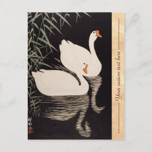 Classic vintage japanese ukiyo-e white swan pond postcard