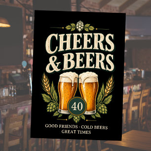 Classic Vintage Men's Cheers & Beers 40th Birthday Invitation