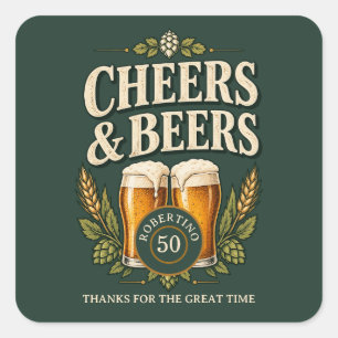 Classic Vintage Men's Cheers & Beers 50th Birthday Square Sticker