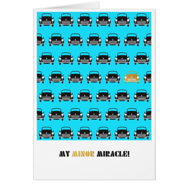 Classic vintage Morris Minor car card (Front)
