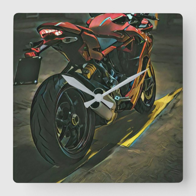 classic vintage motorcycle gift square wall clock (Front)