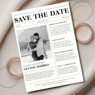 Classic Vintage Newspaper Winter Wedding Photo Save The Date
