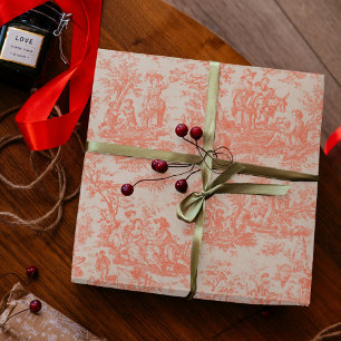 Classic Vintage Orange Toile De Jouy Pattern Wrapping Paper