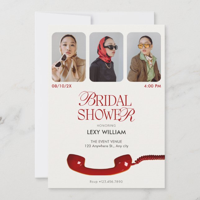 Classic vintage photo collage bridal shower invitation (Front)