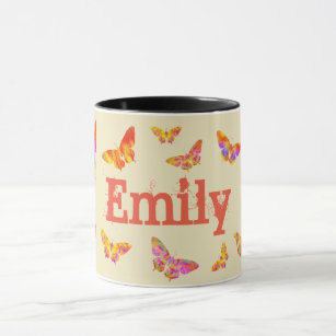 Classic Vintage Pretty Butterfly Add Name Emily Mug