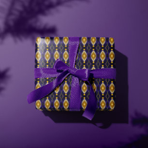 Classic Vintage Purple & Gold Fret Pattern Wrapping Paper