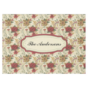 Classic Vintage Red & Gold Poinsettia Floral Tablecloth