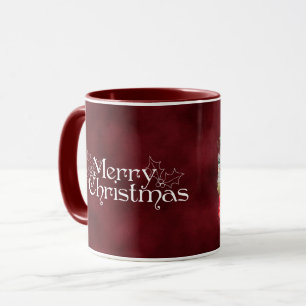 Classic Vintage Red Merry Christmas Brush Photo Mug